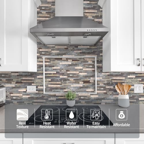 Yipscazo 10 Sheets Peel and Stick Stone Metal Tile Backsplash, Stick on Tiles for Backsplash Kitchen, Bathroom, Laundry Room, Camper, Fireplace (12'' X 12'', Mix Rustic with Gold) - color: Mix Rustic With Gold