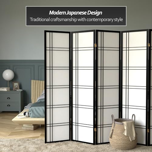 Red Lantern 6 ft. Tall Double Cross Shoji Screen - Black - 5 Panels - color: Black, size: 5 Panel