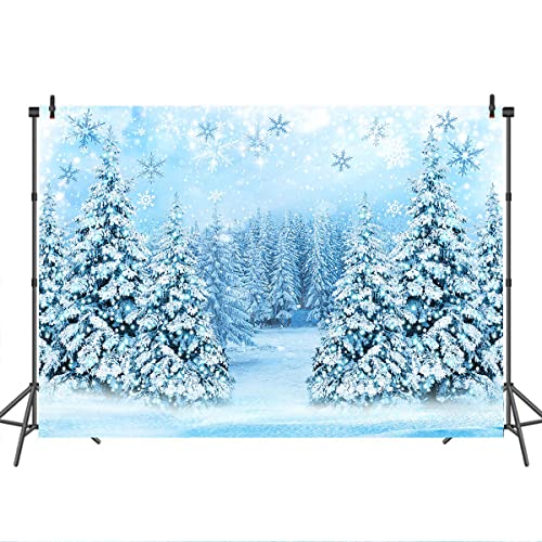 Mocsicka Winter Scene Backdrop Snowy Christmas Pine Tree Halo Spots Photography Background Blue Wonderland Snowflake Forest Party Holiday Photoshoot Props (Blue, 7x5ft) - color: blue, size: 7x5ft