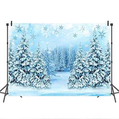 Mocsicka Winter Scene Backdrop Snowy Christmas Pine Tree Halo Spots Photography Background Blue Wonderland Snowflake Forest Party Holiday Photoshoot Props (Blue, 8x6ft) - color: blue, size: 8x6ft