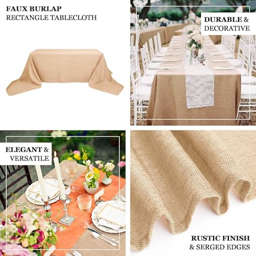Efavormart 90"x132" Natural Jute Faux Burlap Round Tablecloth | Boho Chic Table Linen - color: Natural Boho, size: 132" x 90" (Rectangular)