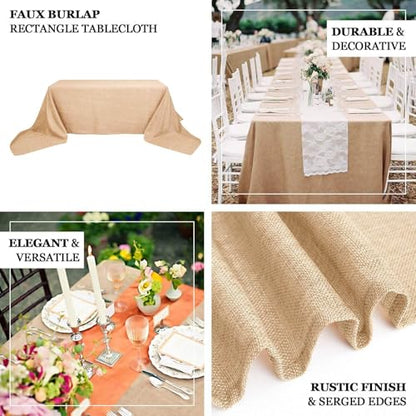 Efavormart 90"x132" Natural Jute Faux Burlap Round Tablecloth | Boho Chic Table Linen - color: Natural Boho, size: 132" x 90" (Rectangular)