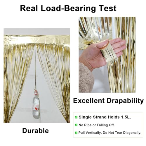 2 Pack Thickened Light Gold Metallic Foil Fringe Curtains Streamer Rip Resistant Shimmer Tinsel Photo Booth Backdrop for Birthday Wedding Christmas Bachelorette Party Decorations 3.28ft x 6.56ft - color: Light Gold, size: 2 Pack