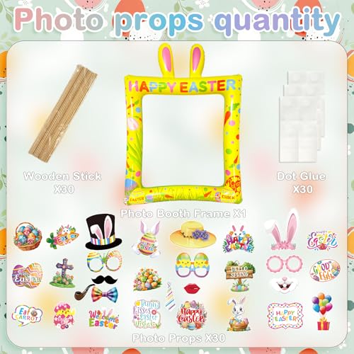 Happy Easter Inflatable Photo Frame & Props Set, 30Pcs Easter Photo Props with Giant Inflatable Picture Frame for Easterday Party Selfie Supplies - color: Easter