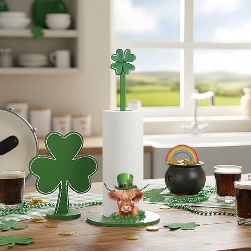 Namalu St. Patricks Day Highland Cow Paper Towel Holder Shamrock Highland Cow Kitchen Decor Kitchen Cute Paper Towel Holder Dispenser for Bedroom Toilet Countertop Decor - style: St. Patricks Day