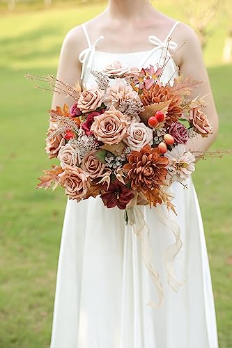 rongflower Artificial Flowers Combo Box Set Dusty Coffee Color Flower Leaf with Stems for DIY Wedding Bouquets Centerpieces Baby Shower Party Home Decorations - color: Dusty Coffee
