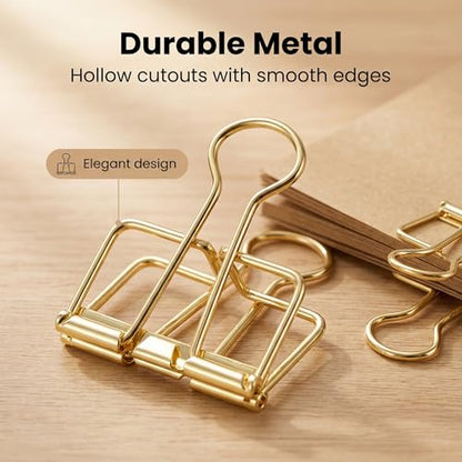 Binder Clips, Gold Hollow Long Tail Paper Clamp Set, 6 Pieces Reusable Metal Document Fasteners for Files, Planners, Desk Organization, Office Supplies - color: Gold