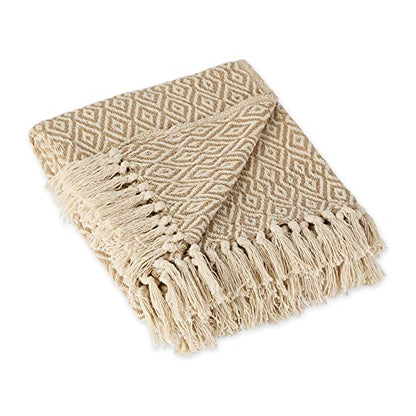 DII Rustic Farmhouse Double Diamond Woven Throw, 50x60, Stone - color: Stone