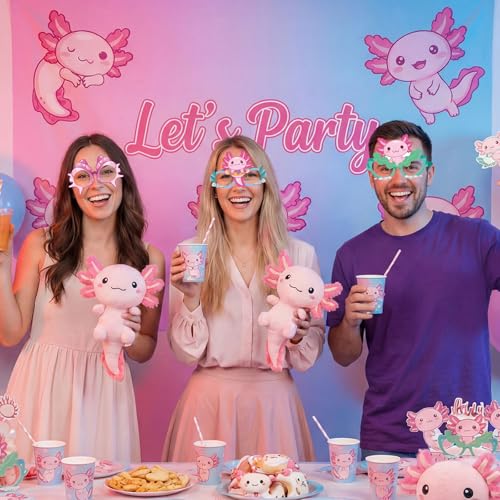 Pajean 36 Pcs Axolotl Party Decorations Eyeglasses Pink Axolotl Themed Paper Glasses Decor Salamander Photo Booth Props Frame for Birthday Pink Baby Shower Salamander Party Decoration Gift - style: Axolotl