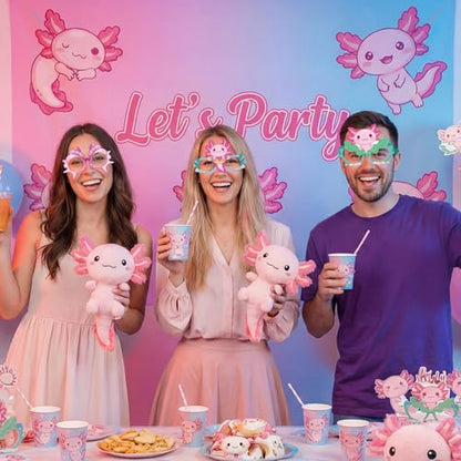 Pajean 36 Pcs Axolotl Party Decorations Eyeglasses Pink Axolotl Themed Paper Glasses Decor Salamander Photo Booth Props Frame for Birthday Pink Baby Shower Salamander Party Decoration Gift - style: Axolotl