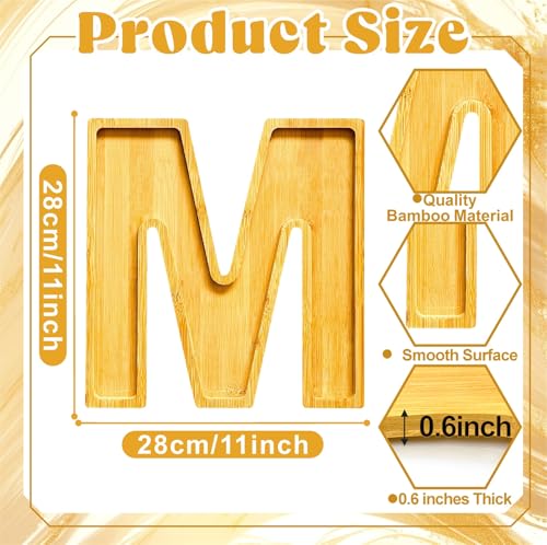 11" Wooden Letter M Platter Tray for Party Charcuterie Board Letters Serving Trays for Food Fruit Cupcake Reusable Fillable Dishes Plates for Birthday Anniversary Wedding Party Baby Shower Supplies - color: Letter M