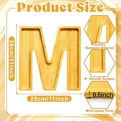 11" Wooden Letter M Platter Tray for Party Charcuterie Board Letters Serving Trays for Food Fruit Cupcake Reusable Fillable Dishes Plates for Birthday Anniversary Wedding Party Baby Shower Supplies - color: Letter M