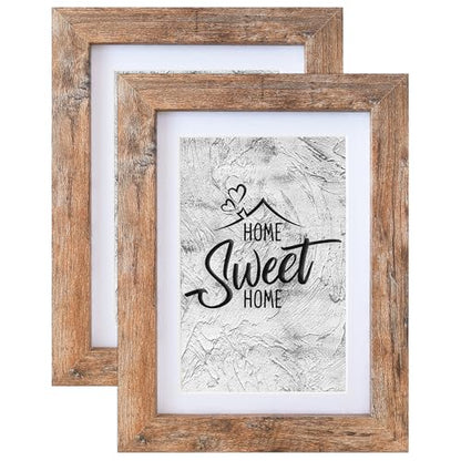 Califortree 2 Pack Rustic Brown 5x7 Wood Picture Frame, 4x6 Photo Display with Mat, Shatterproof Plexiglass, Wall & Tabletop Multi-Direction Display - size: 5x7-2Pack