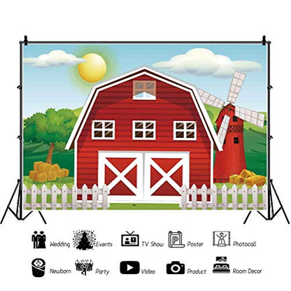 Yeele 7x5ft Cartoon Farm Backdrop for Photography Rustic Farmhouse Red Barn Birthday Background Photo for Kids Children Farm Theme Birthday Party Banner Cake Table Decor Photo Shoot Props Vinyl - size: 7x5ft