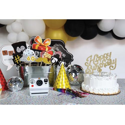 60th Birthday Photo Booth Props - 31-pc Selfie Props with 8 x 10-Inch Sign, 45 Adhesive Pads, 35 Sticks - Birthday Decorations