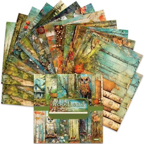 Scrapbook Paper 6x6inch, 24 Sheets Acid-Free Vintage Scrapbooking Paper 160gsm With 12 Different Designs Single-Side Forest Owl Printing for Cardmaking Junk Journal Decorative Background - color: 6x6 Woodland