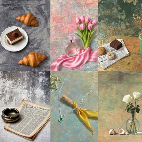 6PCS Non-Wrinkle Product Photography Backdrops: Tabletop Photo Backdrop Gradient Cloth, 31x21in Flat Lay Seamless Props for Food Jewelry Cosmetics - color: Retro Oil Painting