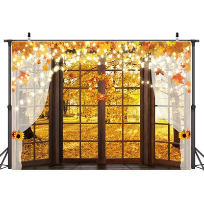 Hilioens 10x8ft Fall Windowsill Backdrops for Photography Autumn Forest Scenery Background for Photoshoot Maple Leaf Natural Scenery Banner Decoration Party Supplies Photo Studio Booth Props - size: 10x8ft