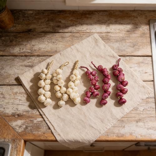 6Pcs Artificial Garlic String Decor Bulbs For Kitchen Wall Hanging, Rustic Dining Room Display And Culinary Photography Props