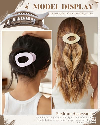 AWAYTR Flat Hair Clips For Women 4.33" Lay Flat Claw Clip for Hair 6Pcs Round Large Hair Claw Clips (Glossy - Brown Series) - color: Glossy - Brown Series