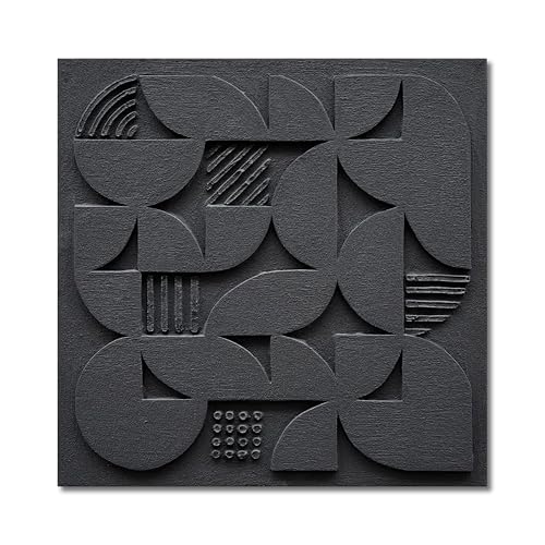 NANKAI Art Hand-Painted Black Three-Dimensional Texture Abstract Art Contemporary Minimalist Style Canvas Oil Painting. Wall Decoration for Home Office Corridor Size 24x24 inches - color: Nkhb351