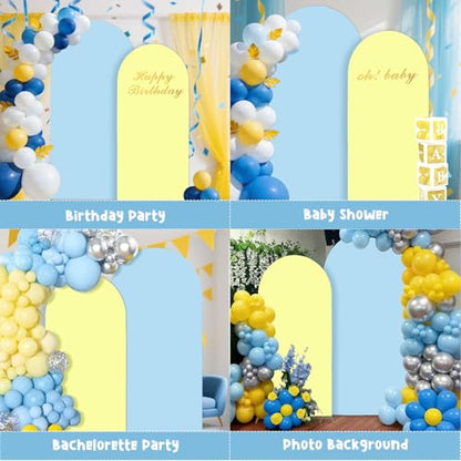 Blue and Light Yellow Arch Backdrop Covers Set of 2(7.2Ft, 6Ft), Spandex Fitted Chiara Arch Stand Covers Backdrops for Wedding Baby Shower Birthday Graduation Photo Booth Props(Only Cover) - color: Blue/Light Yellow, size: 7.2FT/6FT