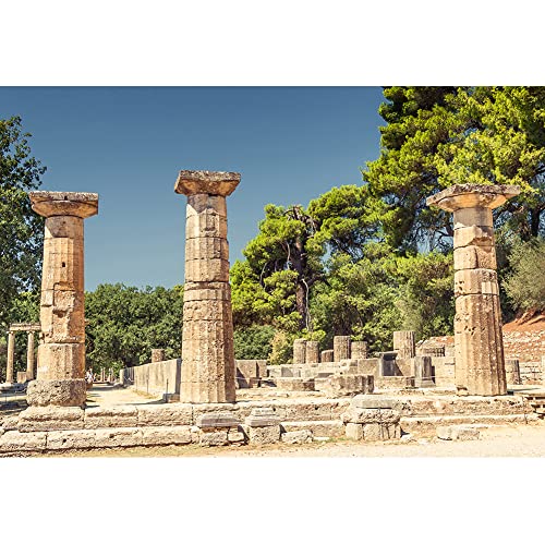5x3ft Antique Greece Sanctuary Pillar Photography Backdrop Ancient Greek Ruins Olympia Historic Building Column Photo Background Travel Photo Booth Props NBK08021