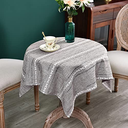 NEWISHER Rustic Farmhouse Embroidered Small Square Tablecloth Jacquard Striped Table Cloth Linen Texture Washable Fabric Side Table Cover Kitchen Dining Home Decoration (Coffee, 36x36 inch) - color: Coffee, size: 36" x 36" (Square)