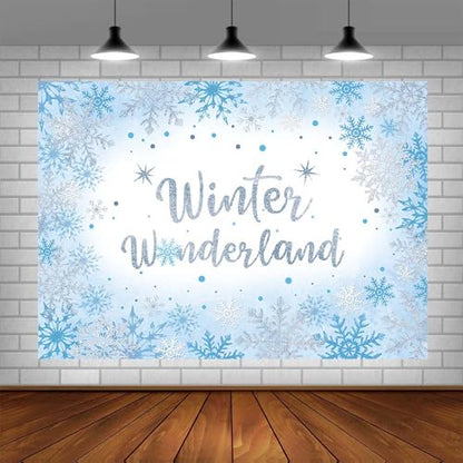 AIBIIN 7x5ft Winter Wonderland Backdrop for Photography Winter Wonderland Baby Shower Backdrop for Boys Baby It's Cold Outside Blue Snowflake Decorations Banner Photo Props Supplies - size: 7x5ft