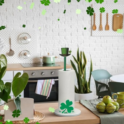 Namalu St. Patrick's Day Shamrock Paper Towel Holder with Round Base Rustic Shamrock Decor for Kitchen and Bathroom Fun Paper Towel Holder Kitchen Paper Towel Dispenser for Countertop Women Toilet - style: Shamrock
