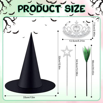 24 Pcs Witch Hats Glitter Star Wands Princess Crowns Set Black Wizard Hats Sparkling Princess Accessories - color: Green