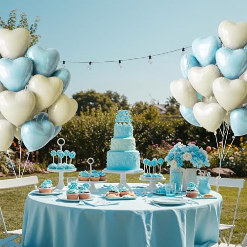 TONIFUL 30Pcs 18 Inch Light Blue Cream White Balloons Pastel Blue Heart Shape Foil Mylar Banners Decoration for Birthday Valentine's Day Wedding Bridal Shower Anniversary Engagement Party Supplies - color: Light Blue Cream White
