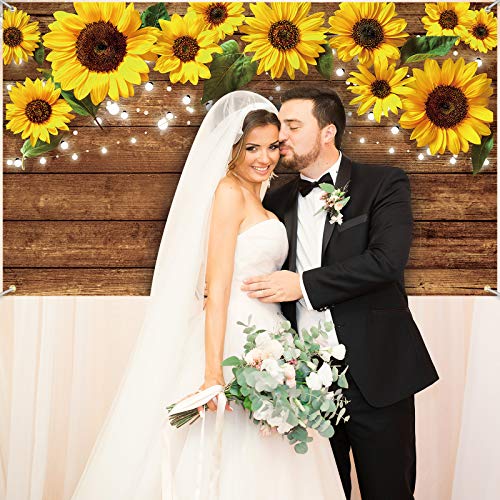 Tatuo 6.1 x 3.6 ft Rustic Sunflowers Backdrop Sunflowers Photography Background Brown Backdrop Photography Wall Background Banner for Photo Studio Home Wedding Birthday Decoration, Party Supply