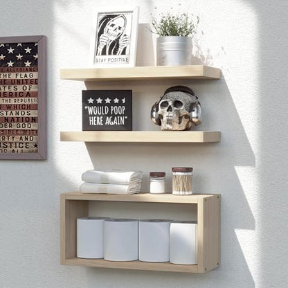 RICHER HOUSE Floating Shelves Set of 3, Modern Bathroom Shelves Wall Mounted with Invisible Brackets Over Toilet, Rustic Wall Shelves for Bathroom Bedroom, Living Room, Kitchen - Light Brown - color: Light Brown, size: 2+1