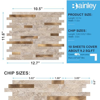 Peel and Stick Backsplash for Kitchen, 10 Sheets PVC Self Adhesive Wall Tile, Waterproof Heat Resistant Stick on Backsplash for Bathroom RV Fireplace, Mixed Beige Marble Look, 9.2 Sq. Ft. - color: Mixed Beige