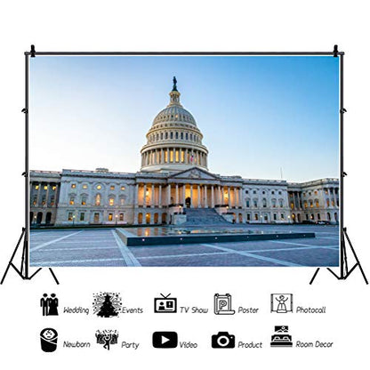 Haoyiyi 7x5ft Vinyl Building Photography Backdrop Capitol Building in Washington DC Flag Square Gothic Style Architecture Background for Kids Adult Wedding Personal Portrait Photo Shoot Props