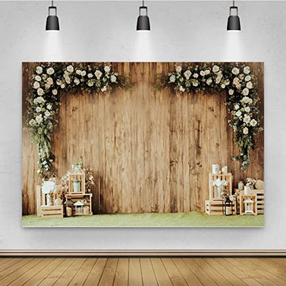 8x6ft Polyester Wedding Backdrop Rustic Floral Flower Wood Wall Backdrop Bridal Shower Reception Ceremony Valentine's Day Photography Background Proposal Party Kids Birthday Party Photo Prop - size: 8x6ft-Polyester