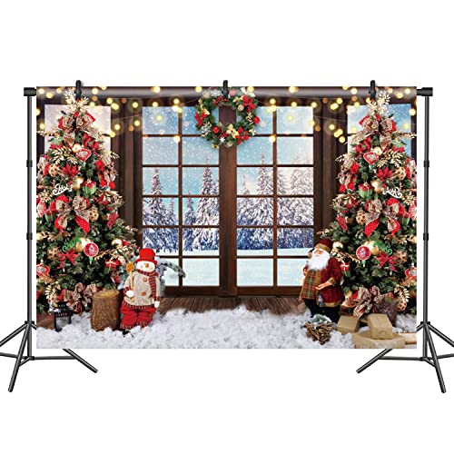 Christmas Backdrop Xmas Tree Santa Claus Window View Photo Background for Christmas and Happy New Year Eve Celebration Party Banner Photography Studio Props (10x6ft, Polyester) - size: 10x6ft-Polyester