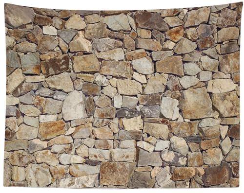 Loccor Retro Stone Wall Tapestry Rustic Brown Rock Stone Wall Texture Wall Hanging Tapestry Brick Tapestry for Home Bedroom Decor 92''x70'' - size: 70" x 92"