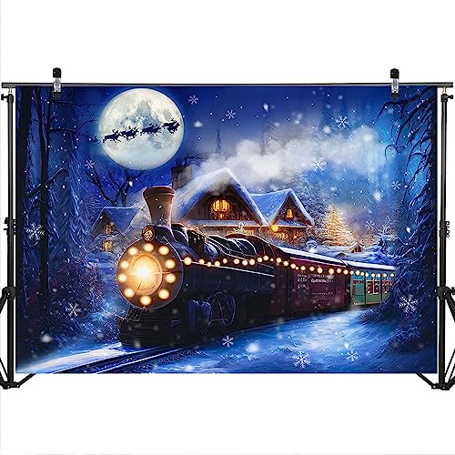 Mocsicka 10x8ft Christmas Train Backdrop for Photography Winter Train Xmas Snow Night Railway Party Background Wonderland Snowflake Portrait Photo Studio Props - size: 10x8ft