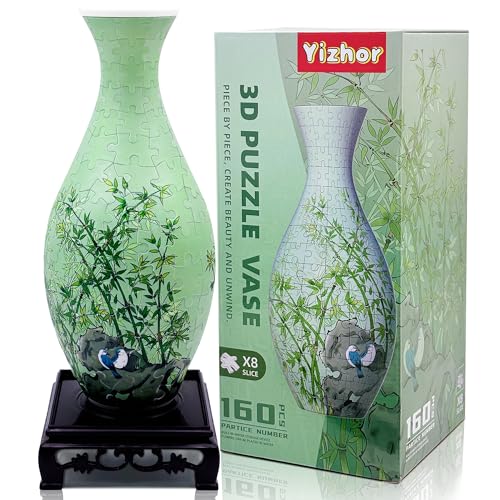 3D Puzzle Vase for Adults, 160-Piece Unique Curved Plastic Flower Vase,House Warming Gift for Flower Arrangements and Home Decor, for Mom (Bamboo) - color: A-bamboo Serenity