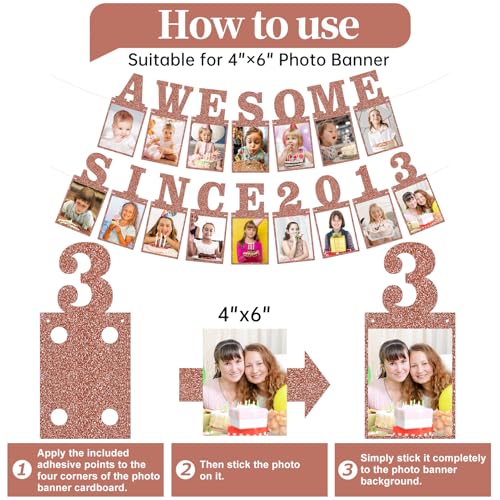 Pre-strung Awesome Since 2013 Photo Banner Birthday Decorations for Girls Women- Pink Rose Gold Glitter Happy 13th Birthday and Anniversary Decorations Party Supplies - style: Pink Rose Gold 13th