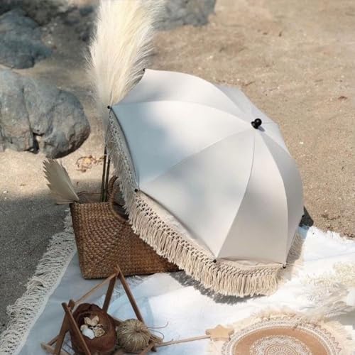 BFYDOAA Baby Outdoor Parasol with Fringe, 26in Clip On Strollers Sun Umbrella Adjustable Children Chair Umbrella for Beach Park Picnic,Photo Props (Light Blue)