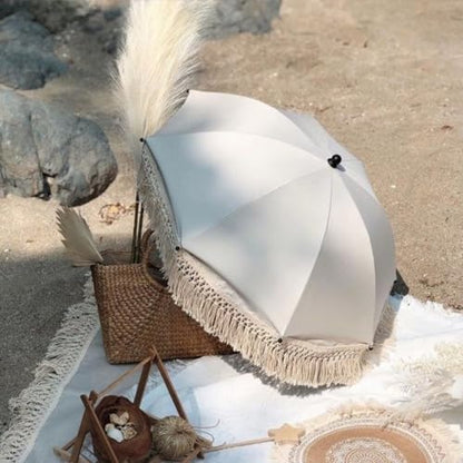 BFYDOAA Baby Outdoor Parasol with Fringe, 26in Clip On Strollers Sun Umbrella Adjustable Children Chair Umbrella for Beach Park Picnic,Photo Props (Light Blue)