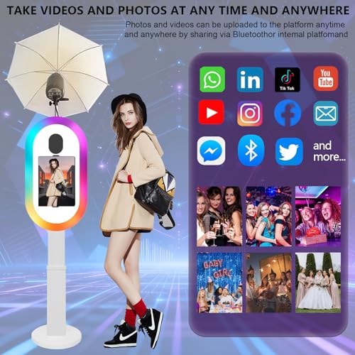 Soft-Light Umbrella Photo Booth Shell Compatible with iPad Tablet 10.2''-13'' Selfie Protable iPad Photo Booth Machine with Flight Case for Parties Wedding (White, Machine+Camera) - color: White, size: Machine+Camera