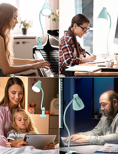 BOHON Desk Lamp with Clamp, 10W 38 LED Clip on Light, 5 Color 10 Brightness Auto Off Timer, Flexible Gooseneck Clip Lamp, Desk Lights for Office Home Bed Bedside Reading, Adapter Include, Teal - color: Teal