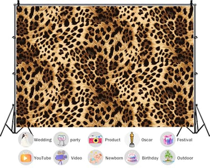 12X8ft Fabric Leopard Print Photo Backdrop Skin Pattern Cheetah Black Brown Spots Photography Backdrop for Party Decoration Photo Studio Background Props Shower Leopard Banner - size: 12X8ft