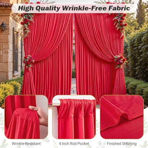 8ftx10ft Wrinkle Free Red Backdrop Curtain - 10 Feet Photography Backdrop Drapes, Silky Polyester Back Drop Cloth for Wedding Baby Shower Balloon Arch Background - color: Red, size: 8FTx10FT (W4'xH10', 2 Panels)