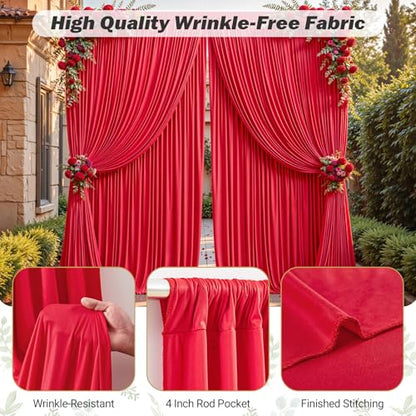 8ftx10ft Wrinkle Free Red Backdrop Curtain - 10 Feet Photography Backdrop Drapes, Silky Polyester Back Drop Cloth for Wedding Baby Shower Balloon Arch Background - color: Red, size: 8FTx10FT (W4'xH10', 2 Panels)