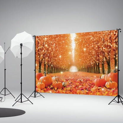 Fall Photography Backdrop 8x6ft, Autumn Maple Leaves Photo Background, Pumpkins Background for Thanksgiving Party, Farm Harvest Photo Booth Props - color: Autumn Backdrop-1, size: 8×6ft